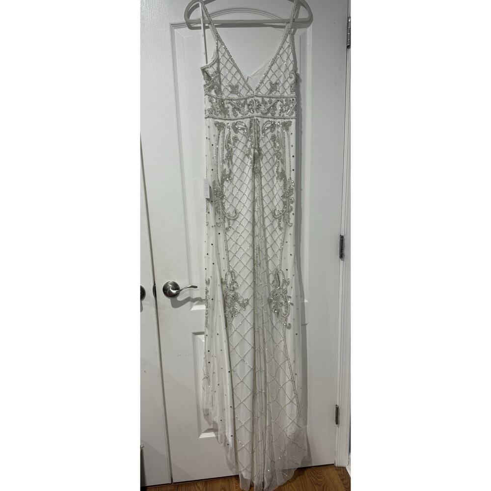 Lulus Luxe Bridal Ciella White Silver Beaded Mermaid Maxi Dress Wedding Gown M - Picture 9 of 16